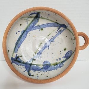 Thorpe pottery bowl clay on outside signed bottom painted blue gray gloss 5.5 in